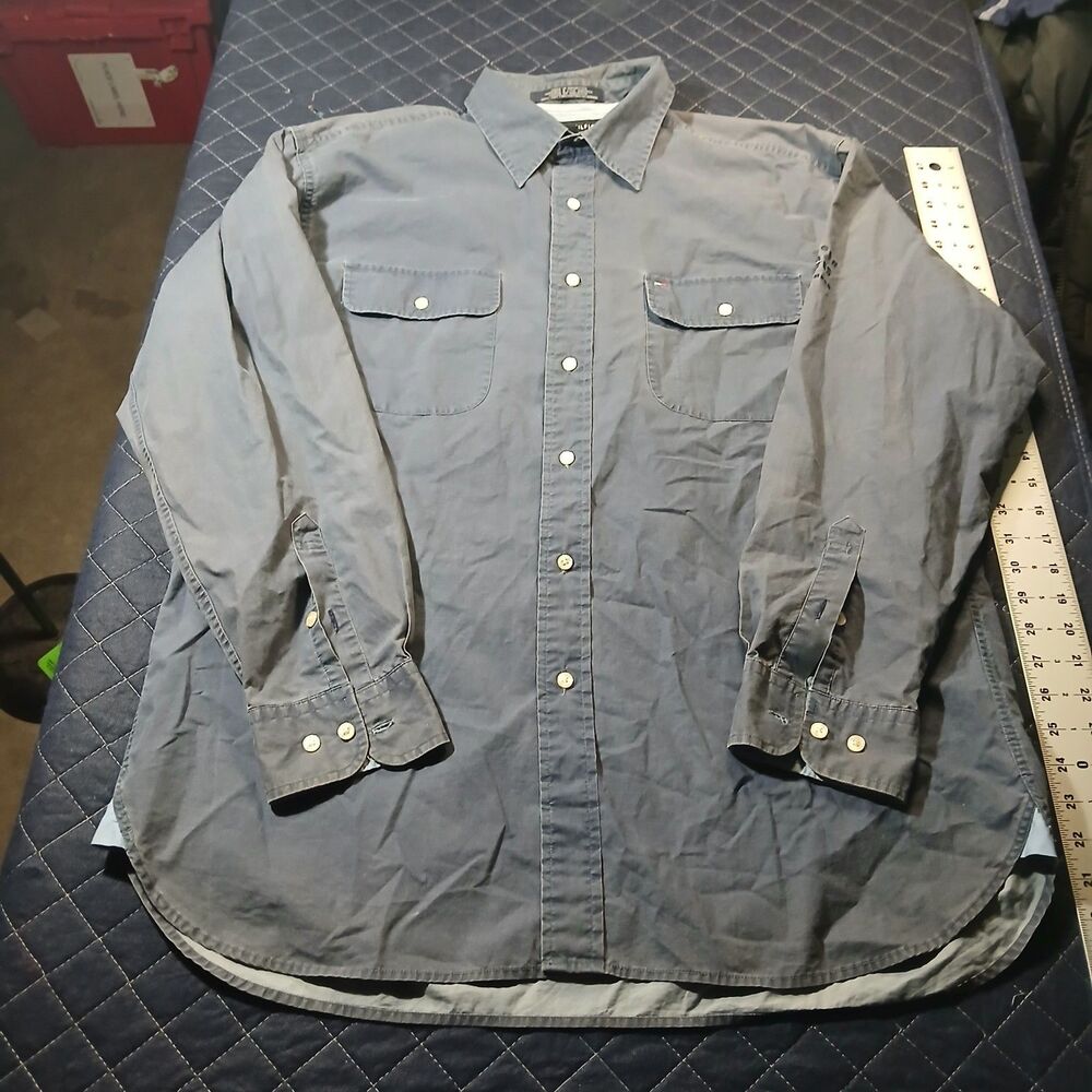 Tommy Hilfiger Denim Style Long Sleeve Button Up L Large Vintage Blue Dark Blue